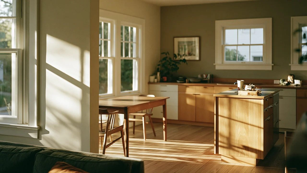Location designed for the Zerezo Coffee spot: kitchen with late afternoon light coming through the windows