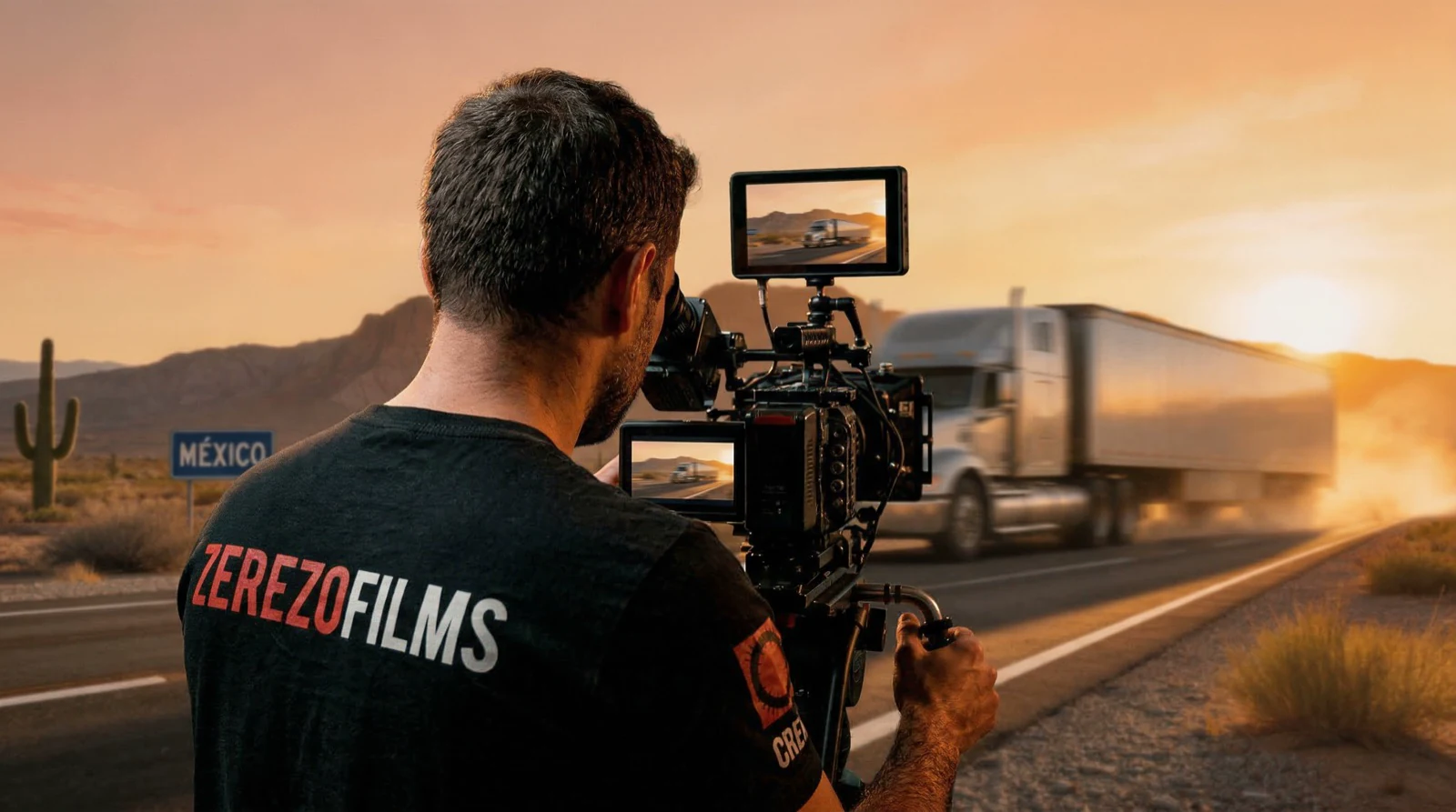 ZerezoFilms crew filming a truck on the highway for a transport corporate video