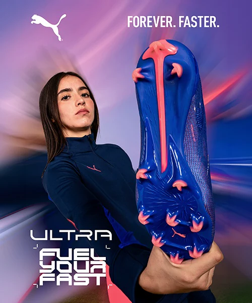 Puma ULTRA Fuel Your Fast campaign produced by ZerezoFilms: footballer showing the blue boot with a speed trail